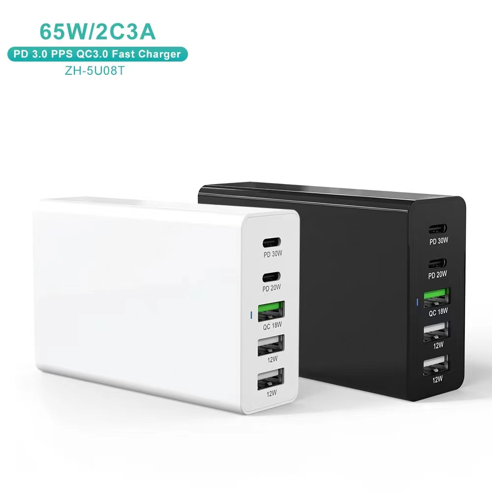  5 Port PD QC QC3.0 USB A Type C Charger ODM 60W Multi USB Charger