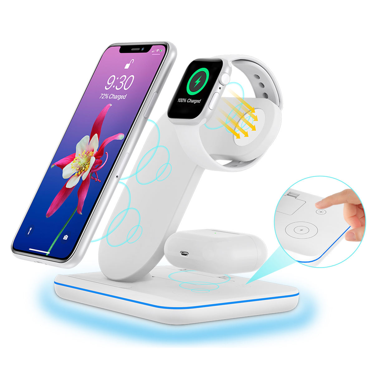 Portable Fast Charging 3 in 1 15W Universal Fast  Smart Phone Wireless Charger