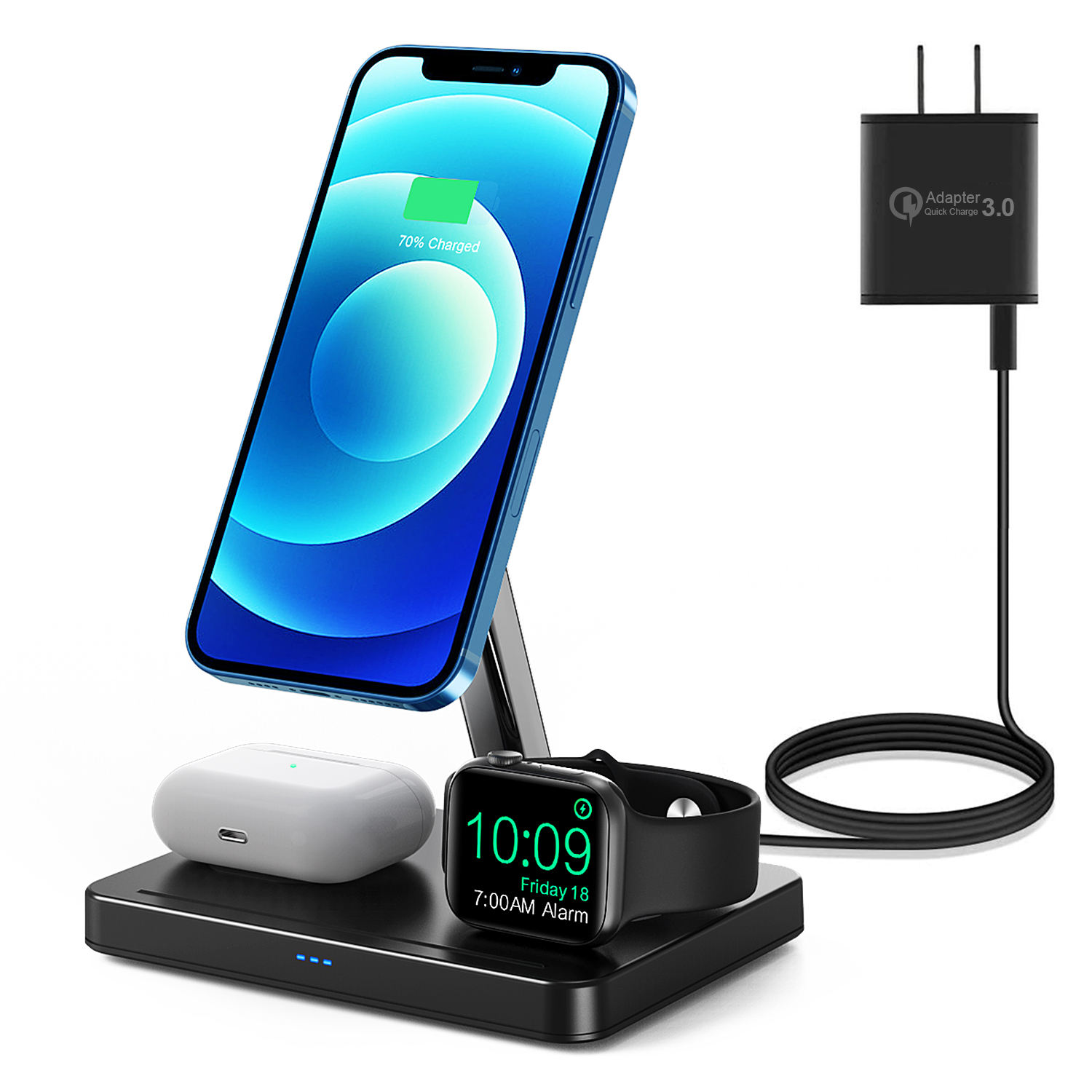 Wireless Phone cCharging Desk Stand 15W Fast Quick 3in1 Wireless Charger